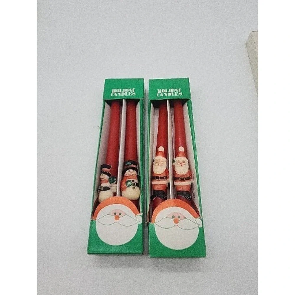 Christmas Candle Santa Claus And Snowman  Vintage Two Taper Holiday Fire 10